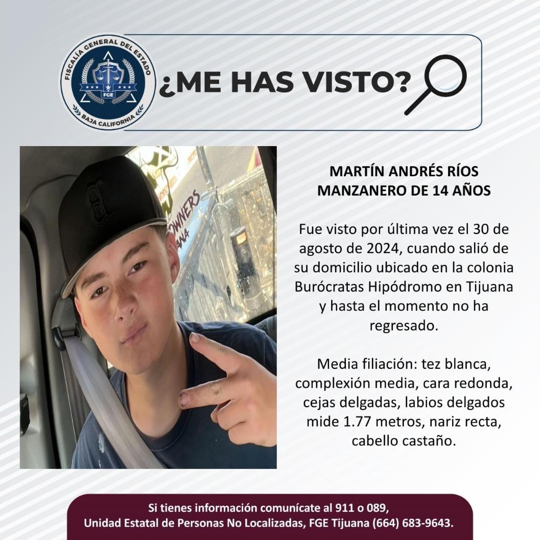 Servicio social: Se busca a Martín Andrés Ríos Manzanero de 14 años