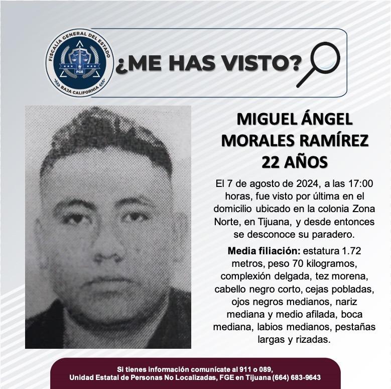 Servicio social: Se busca a Miguel Ángel Morales Ramírez de 22 años de edad