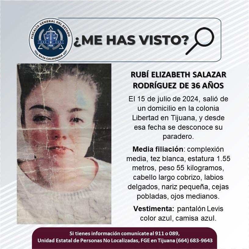 Servicio social: Se busca a Rubí Elizabeth Salazar Rodríguez de 36 años de edad