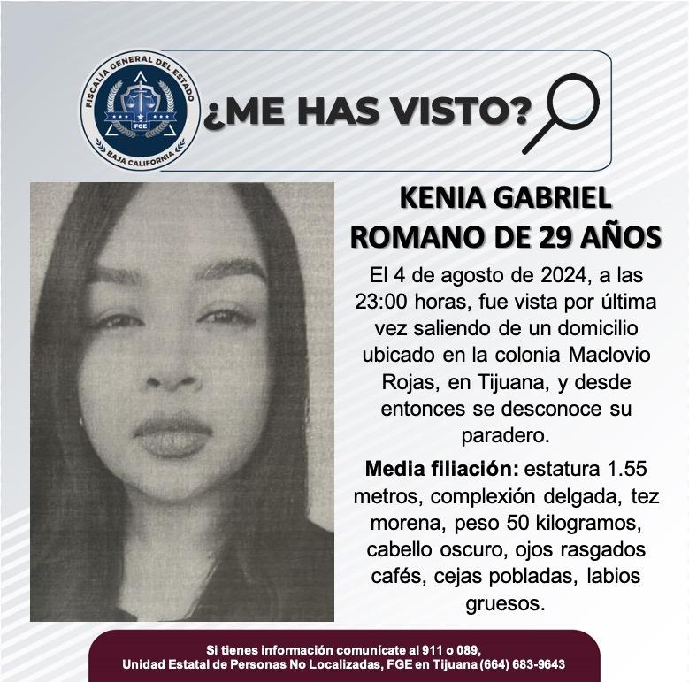 Servicio social: Se busca a Kenia Gabriel Romano De 29 años de edad