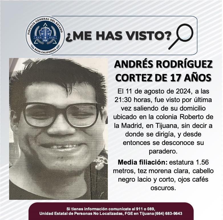 Servicio social: Se busca a Andrés Rodríguez Cortez de 17 años de edad