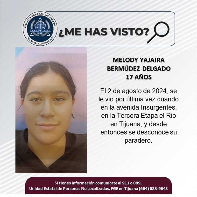 Servicio social: Se busca a Melody Yajaira Bermúdez Delgado de 17 años de edad