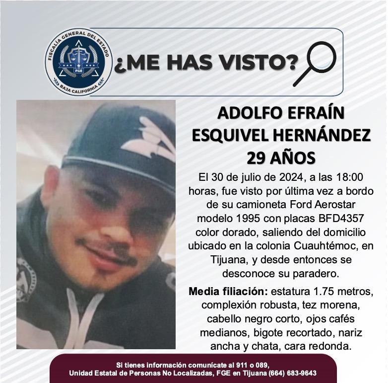 Servicio social: Se busca a Adolfo Efraín Esquivel Hernández de 29 años de edad