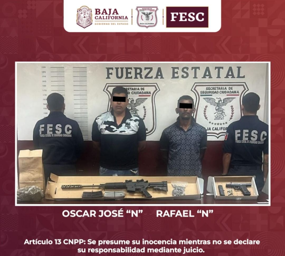 DETIENE FUERZA ESTATAL A PRESUNTOS GENERADORES DE VIOLENCIA EN TECATE; LES DECOMISAN ARMAS DE FUEGO Y DROGA