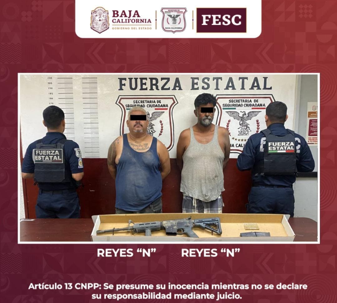 PERSECUCIÓN POLICIACA CONCLUYE CON DETENCIÓN DE DOS HOMBRES ARMADOS EN MEXICALI