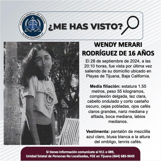 Servicio social: Se busca a Wendy Merari Rodríguez de 16 años de edad