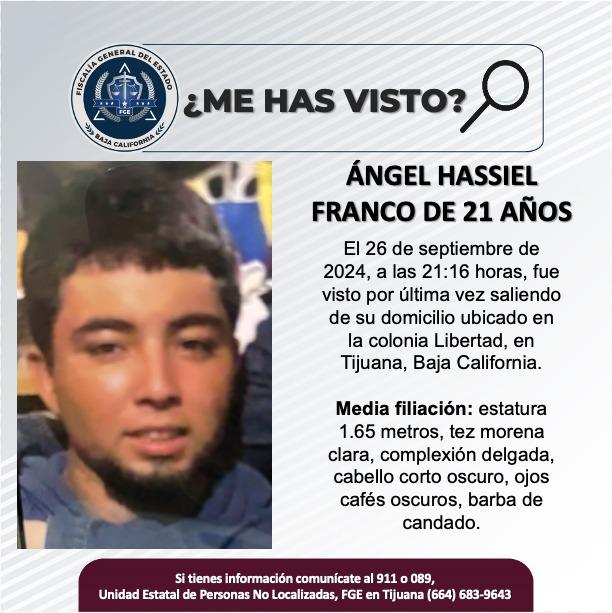 Servicio Social: Se busca a Ángel Hassiel Franco de 21 años de edad