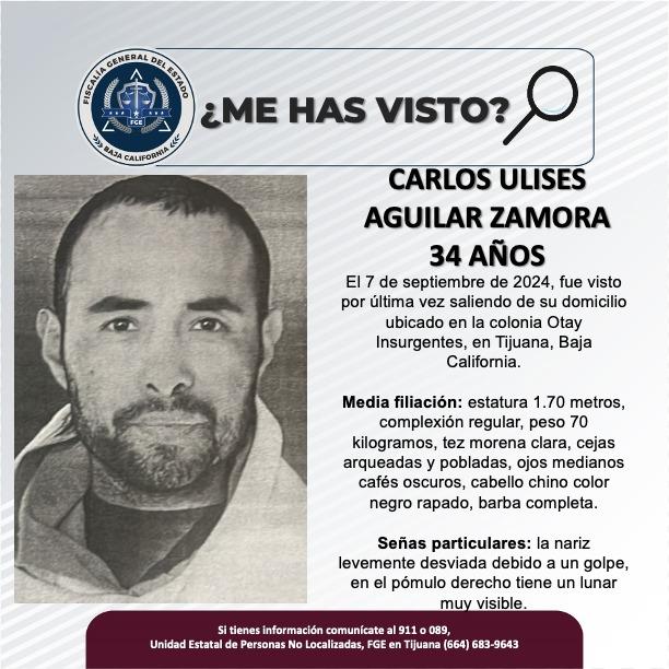 Servicio social: Se busca a Carlos Ulises Aguilar Zamora de 34 años de edad