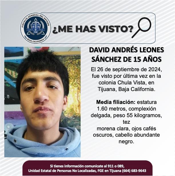 Servicio social: Se busca a David Andrés Leones Sánchez de 15 años de edad