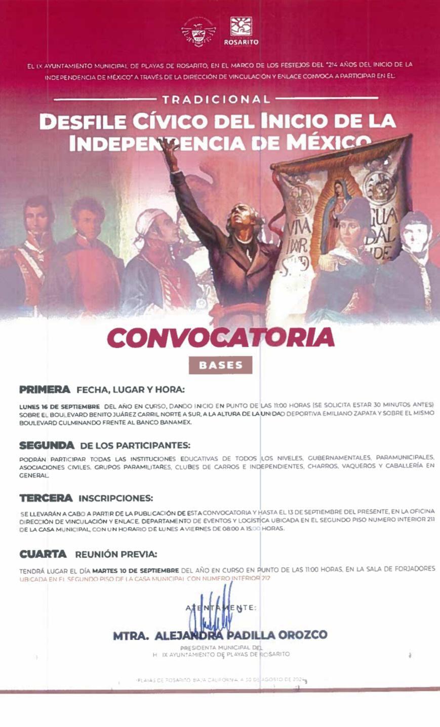 Convoca Gobierno Municipal al Desfile Cívico por el Inicio de la Independencia de México