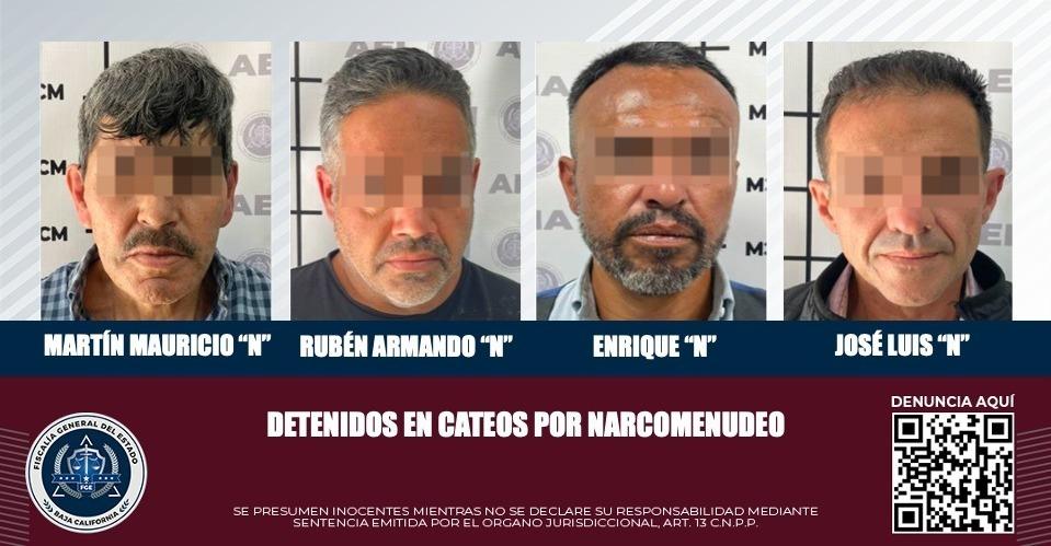 Detiene la FGE a cuatro sujetos durante cateos por narcomenudeo