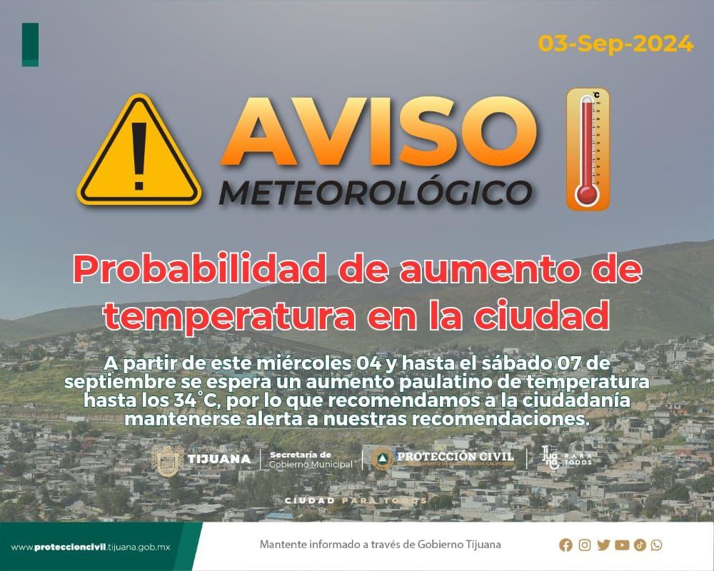 Emite Protección Civil recomendaciones por posible aumento de temperatura en Tijuana