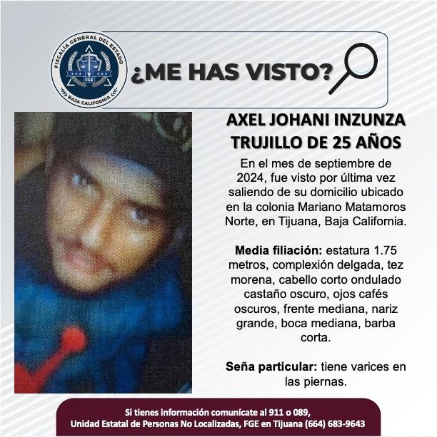 Servicio social: Se busca a Axel Johani Inzunza Trujillo de 25 años de edad