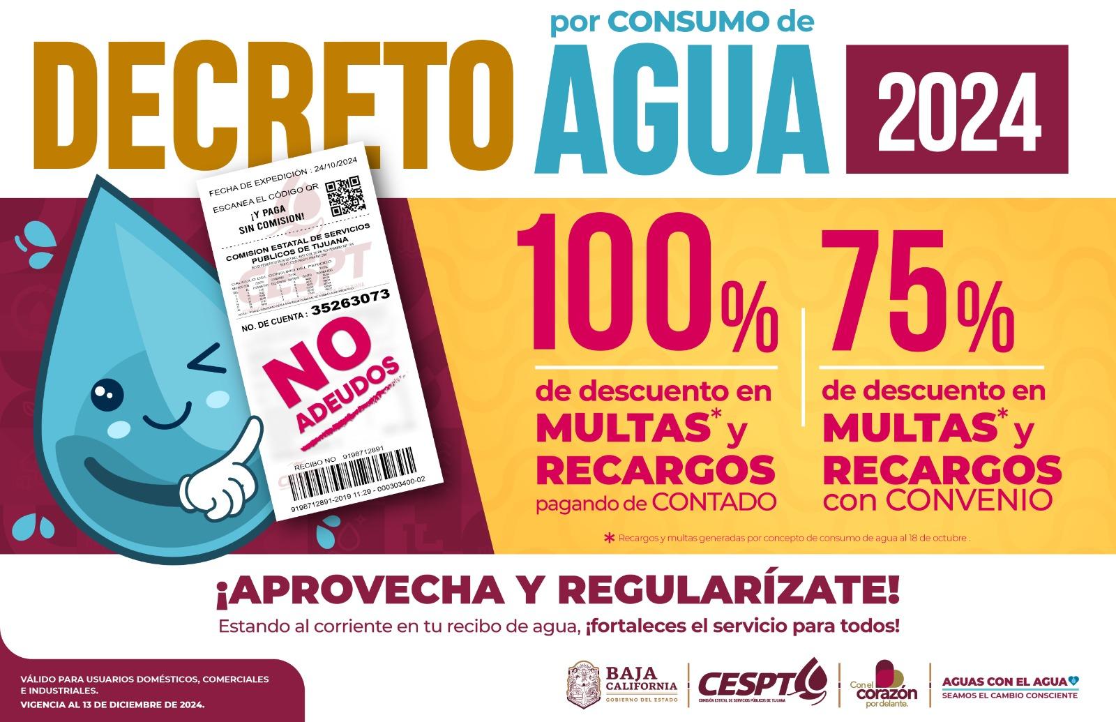 Anuncia CESPT la entrada en vigor del decreto de condonación de recargos por consumo de agua