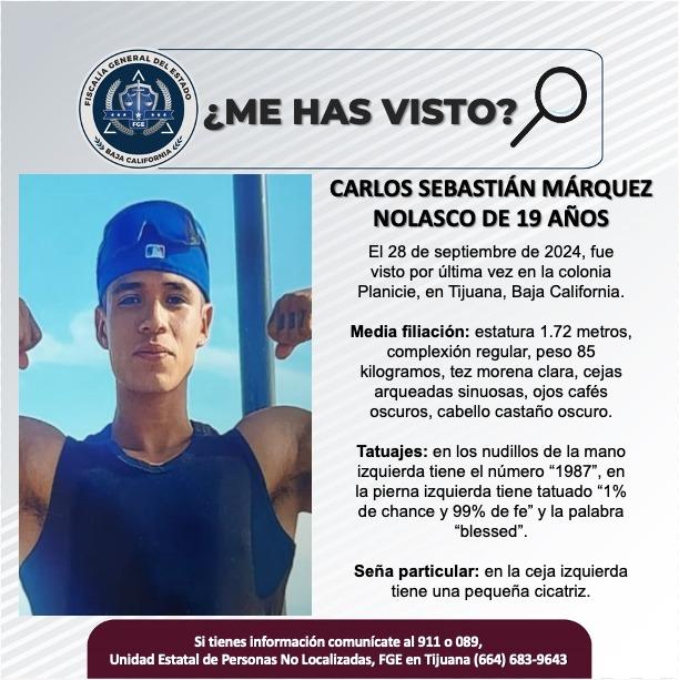 Servicio social: Se busca a Carlos Sebastián Márquez Nolasco de 19 años de edad