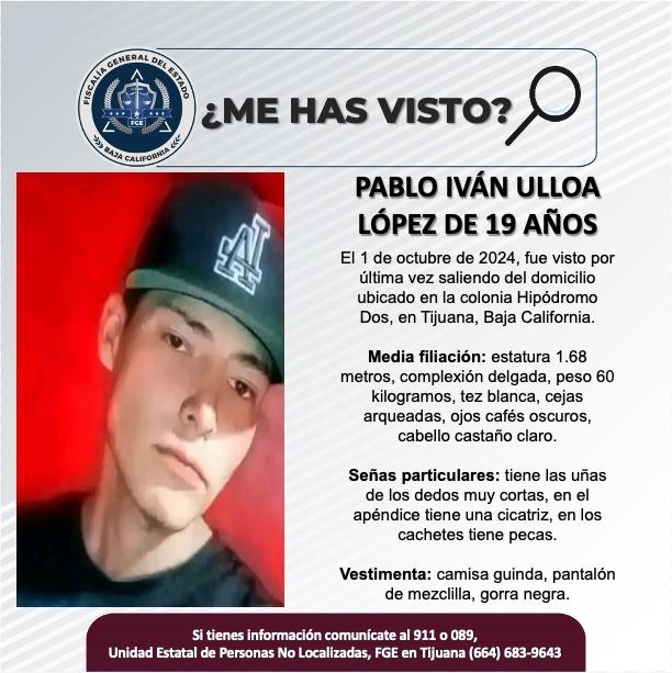 Servicio social: Se busca a Pablo Iván Ulloa López de 19 años de edad