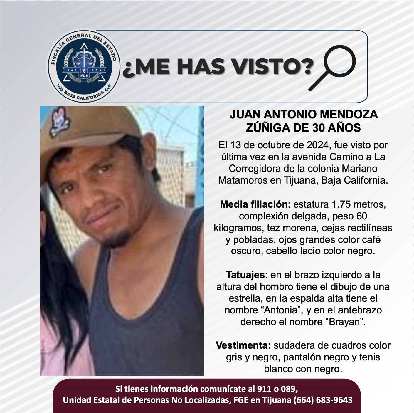 Servicio social: Se busca a Juan Antonio Mendoza Zúñiga de 30 años de edad