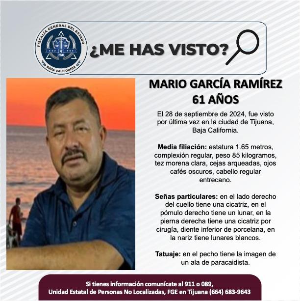 Servicio social: Se busca a Mario García Ramírez de 61 años de edad