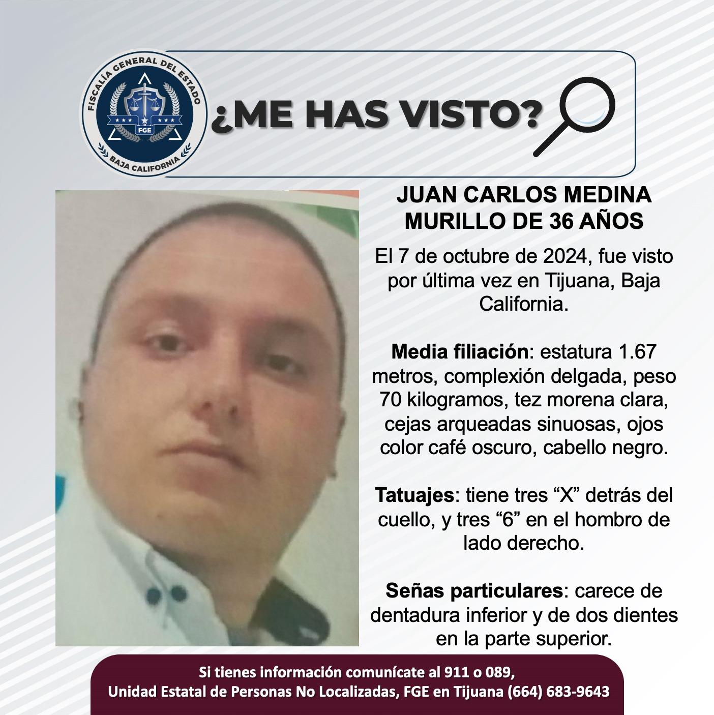 Servicio social: Se busca a Juan Carlos Medina Murillo de 36 años de edad