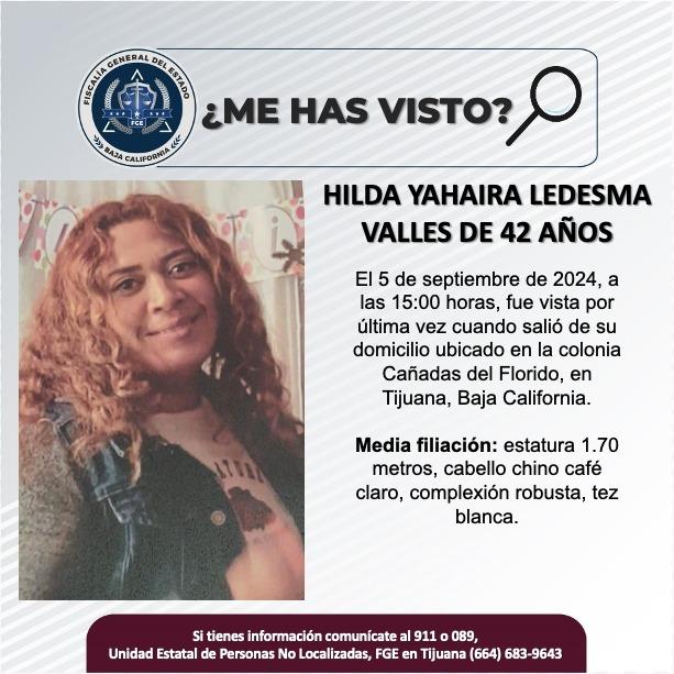 Servicio social: Se busca a Hilda Yahaira Ledesma Valles de 42 años de edad