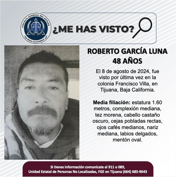 Servicio social: Se busca a Roberto García Luna de 48 años de edad