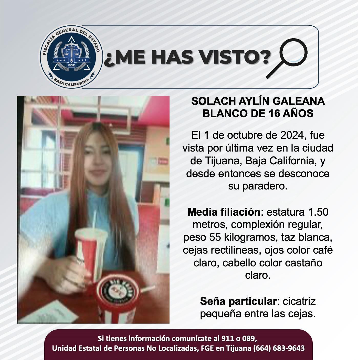 Servicio social: Se busca a Solach Aylín Galeana Blanco de 16 años de edad