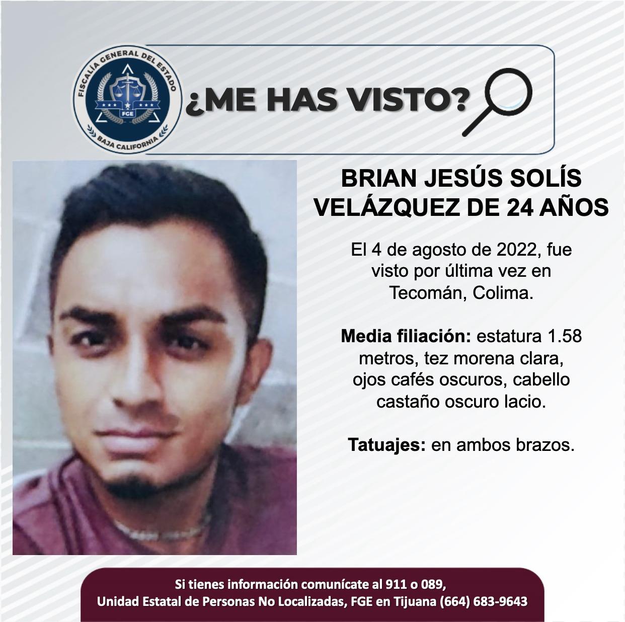 Servicio social: Se busca a Brian Jesús Solís Velázquez de 24 años de edad