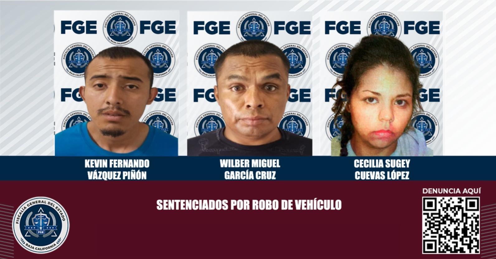 Tres personas reciben pena condenatoria por robo de vehículo