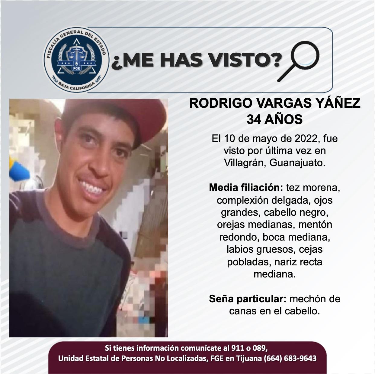 Servicio social: Se busca a Rodrigo Vargas Yáñez de 34 años de edad