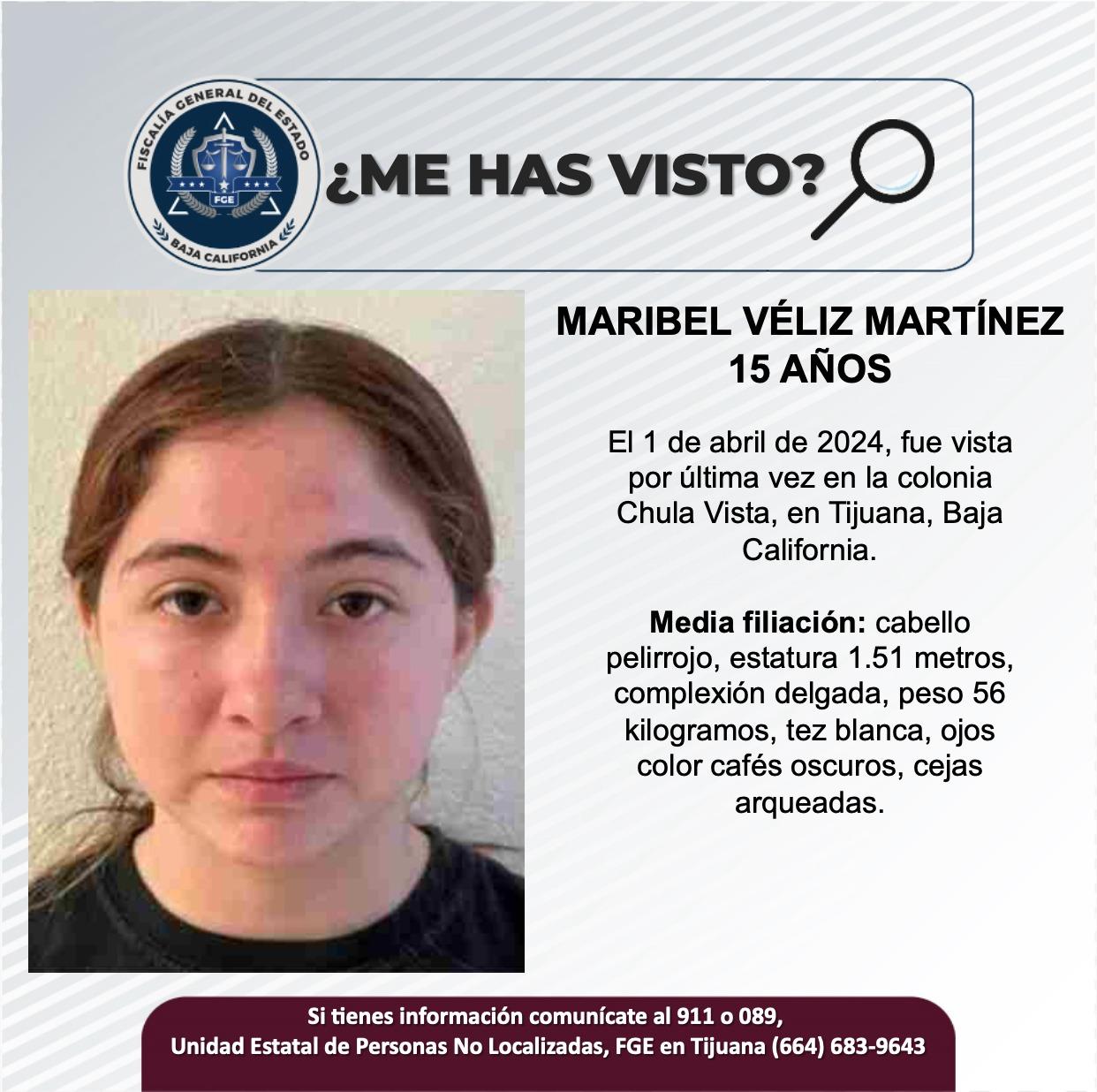 Servicio social: Se busca a Maribel Véliz Martínez de 15 años de edad