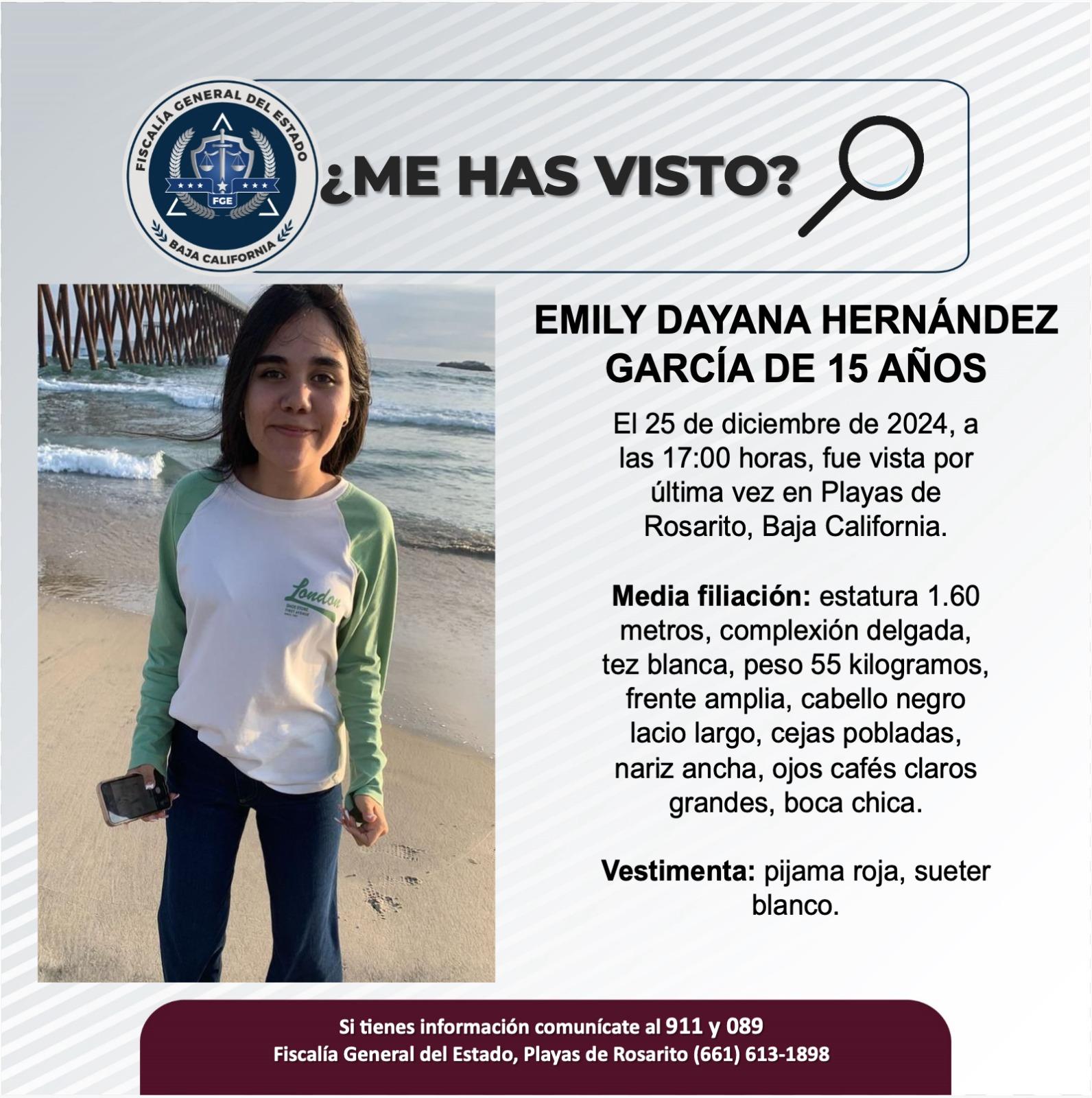 Servicio social: Se busca a Emily Dayana Hernández García de 15 años de edad