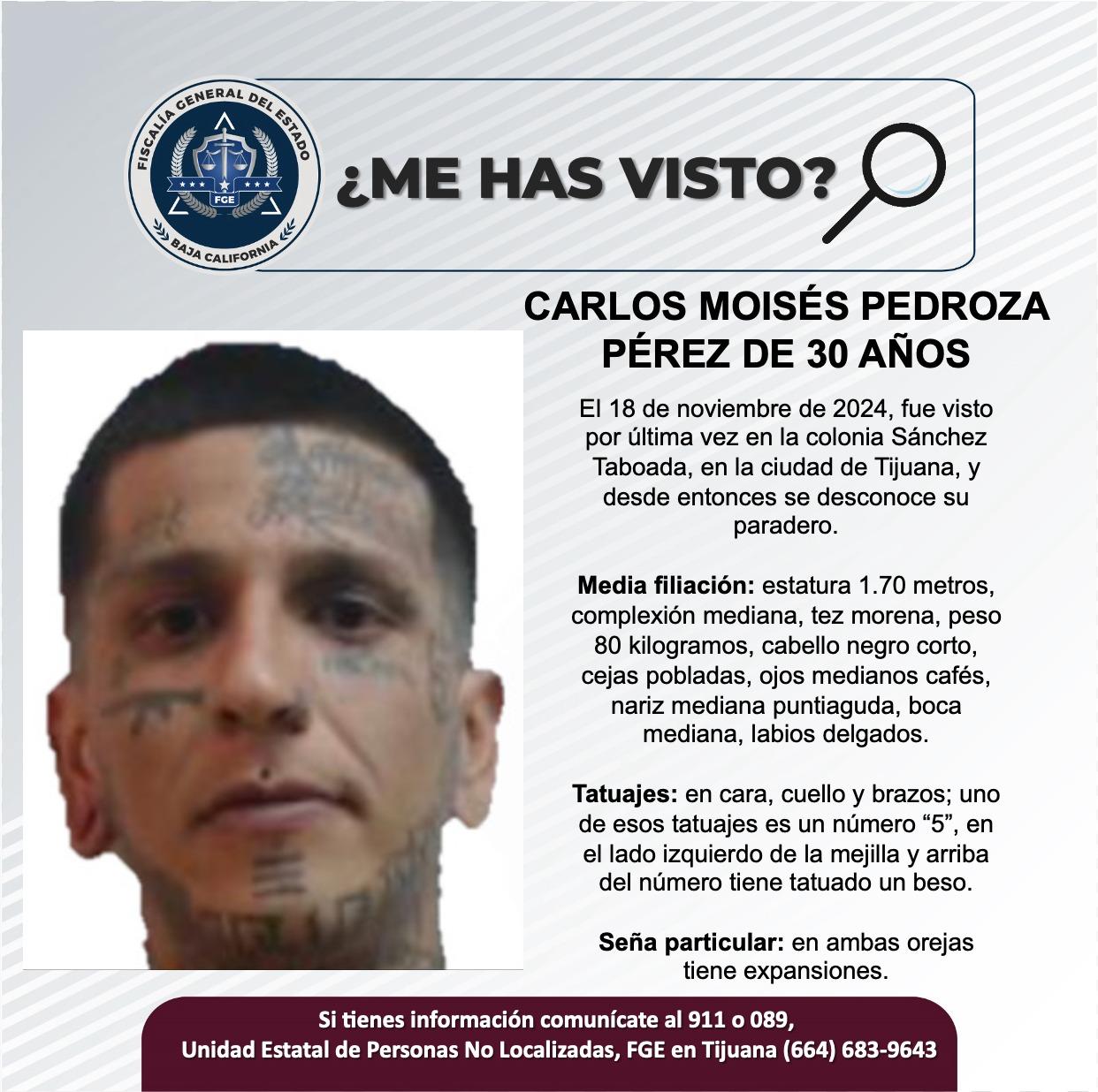 Servicio social: Se busca a Carlos Moisés Pedroza Pérez de 30 años de edad