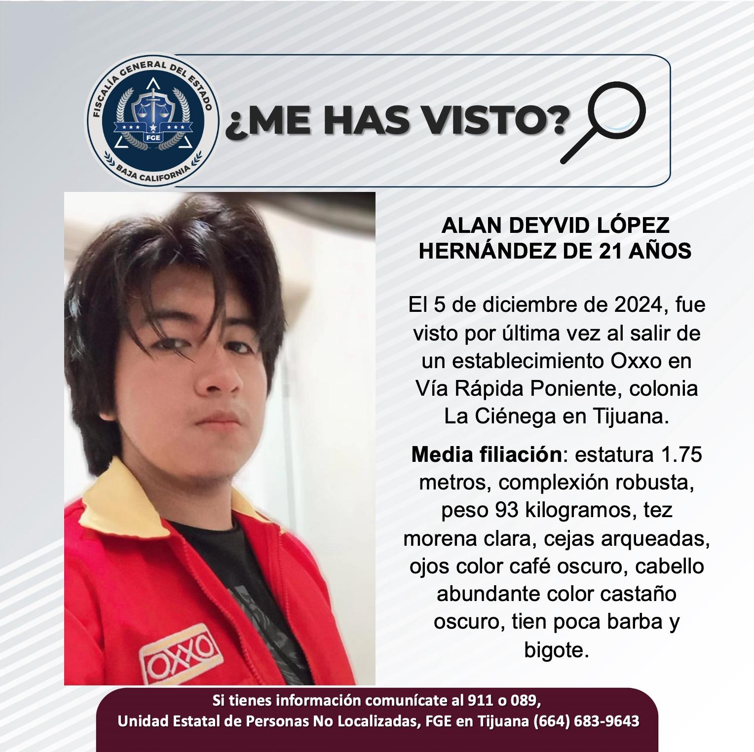 Servicio social: Se busca a Alan Deyvid López Hernández de 21 años de edad