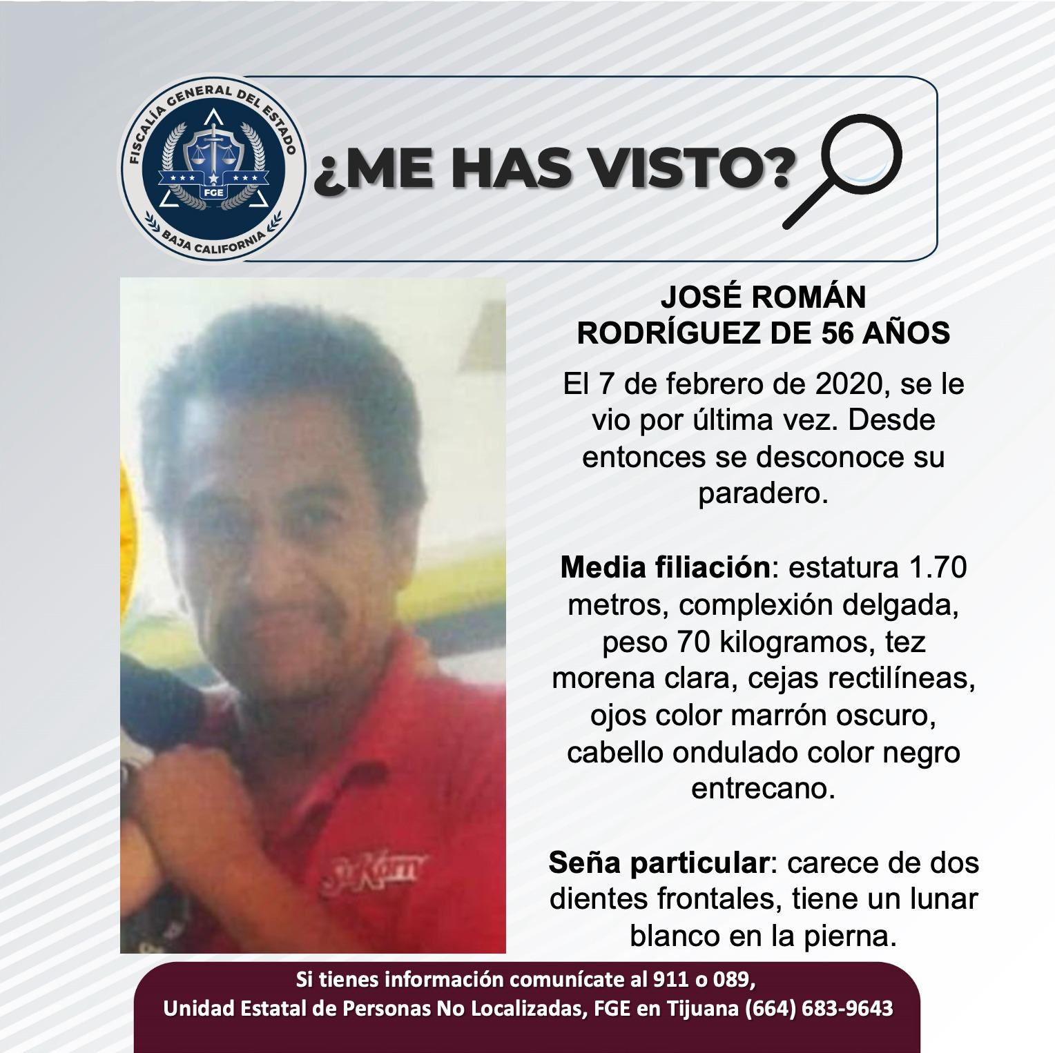 Servicio social: Se busca a José Román Rodríguez de 56 años de edad