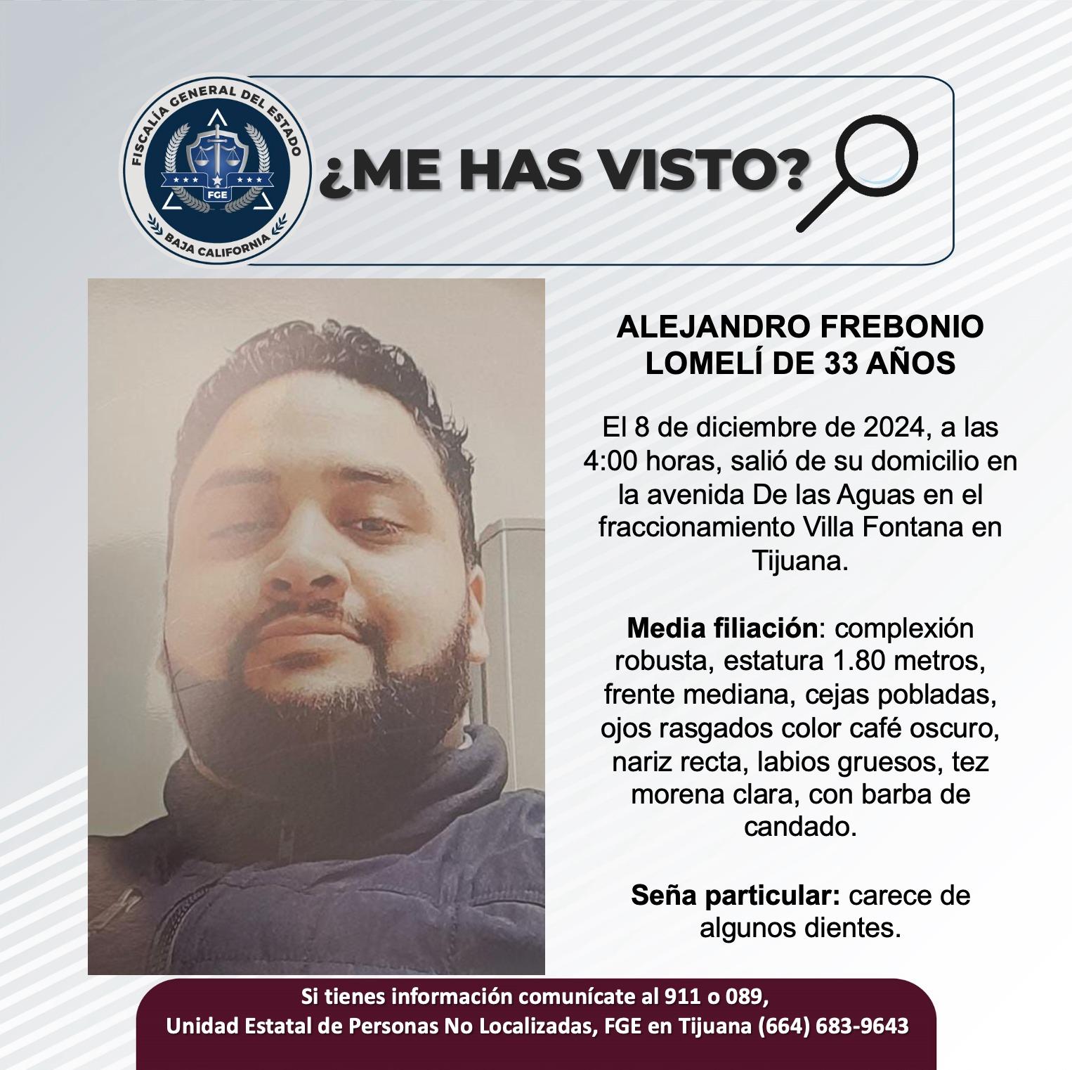 Servicio social: Se busca a Alejandro Frebonio Lomelí de 33 años de edad