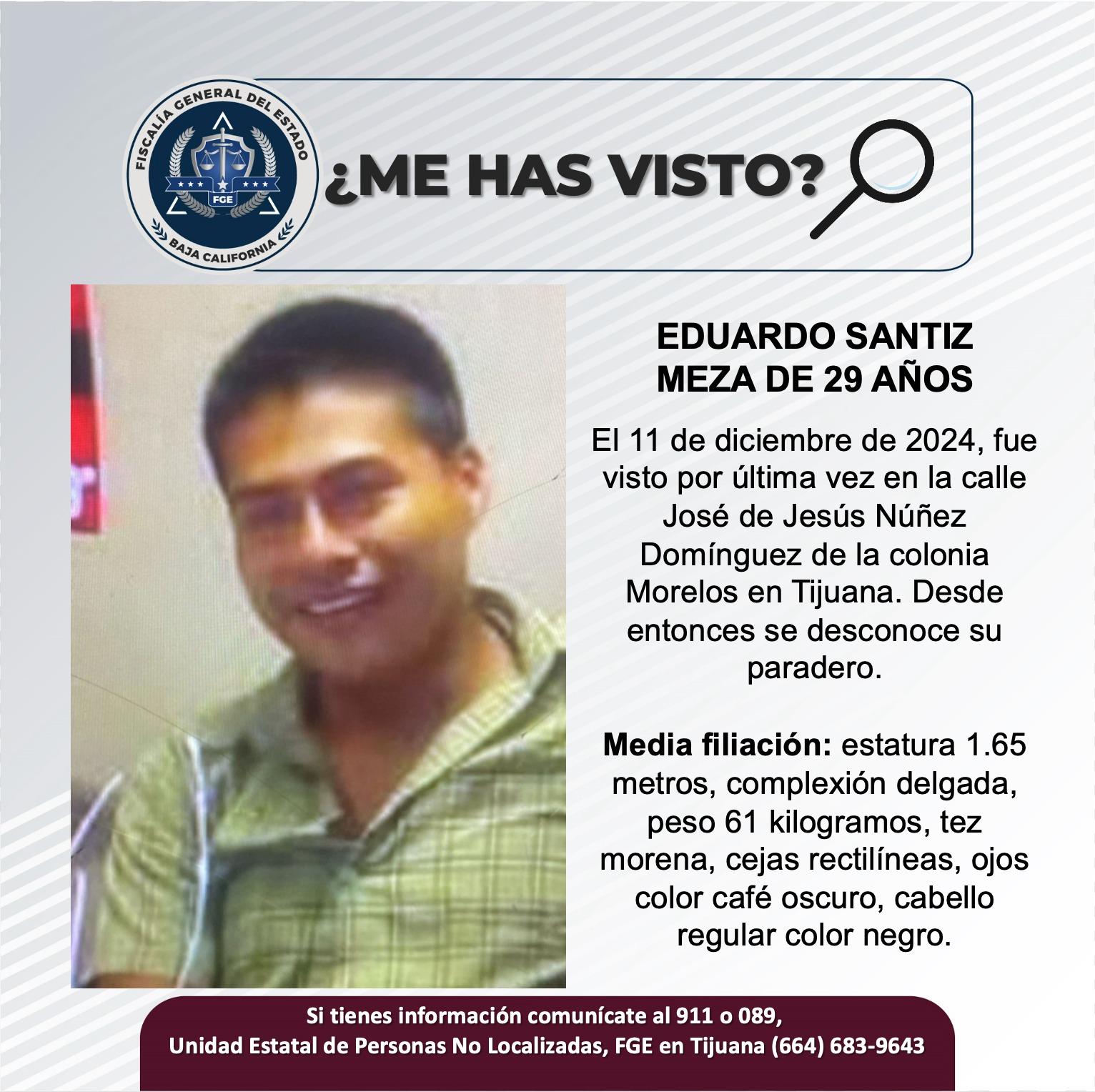 Servicio social: Se busca a Eduardo Santiz Meza de 29 años de edad