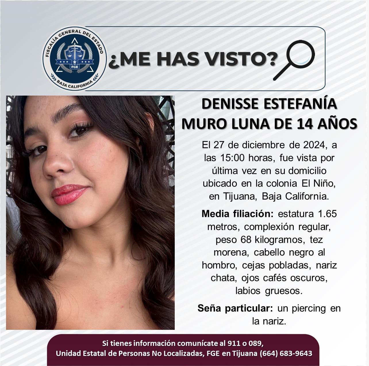 Servicio social: Se busca a Denisse Estefanía Muro Luna de 14 años de edad