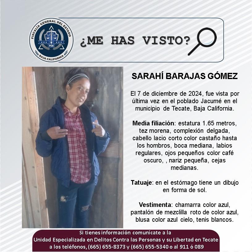 Servicio social: Se busca a Sarahí Barajas Gómez