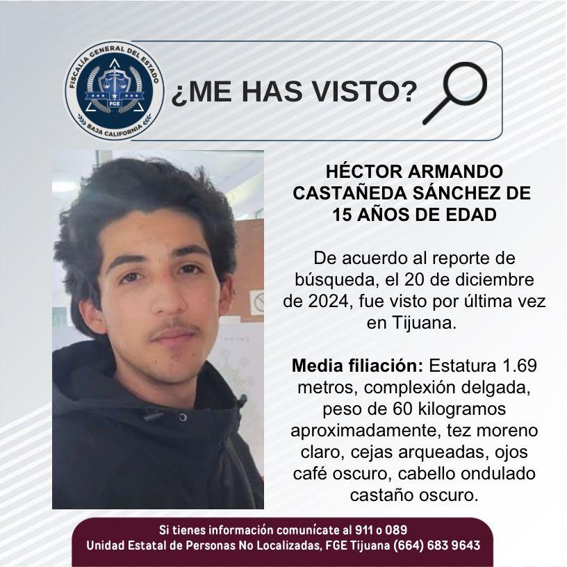 Servicio social: Se busca a Héctor Armando Castañeda Sánchez de 15 años de edad