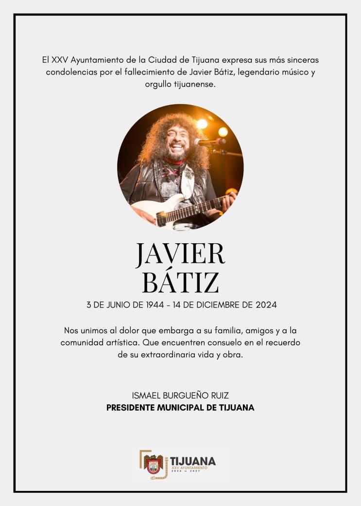 Lamenta alcalde fallecimiento del ícono del rock tijuanense Javier Bátiz