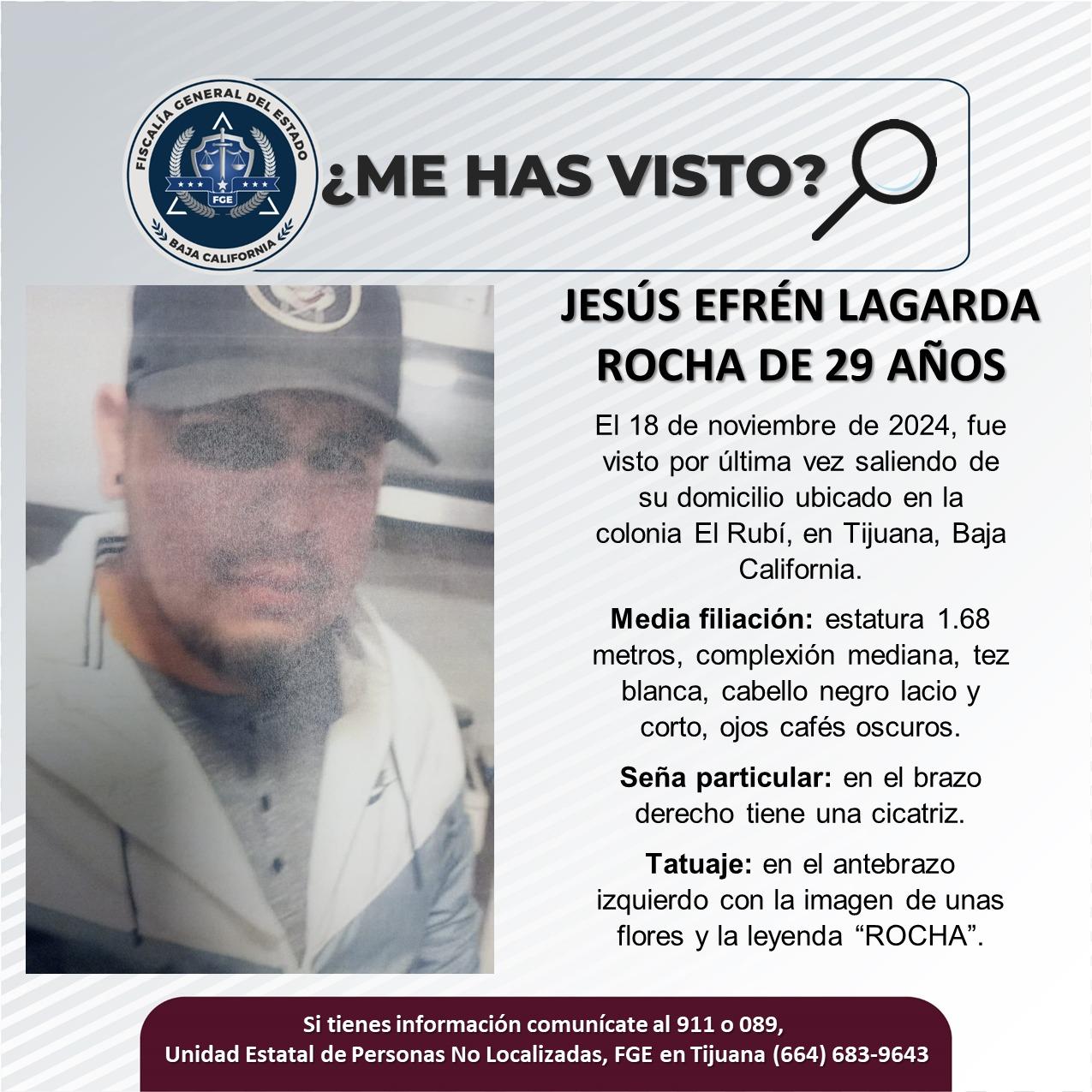 Servicio social: Se busca a Jesús Efrén Lagarda Rocha de 29 años de edad