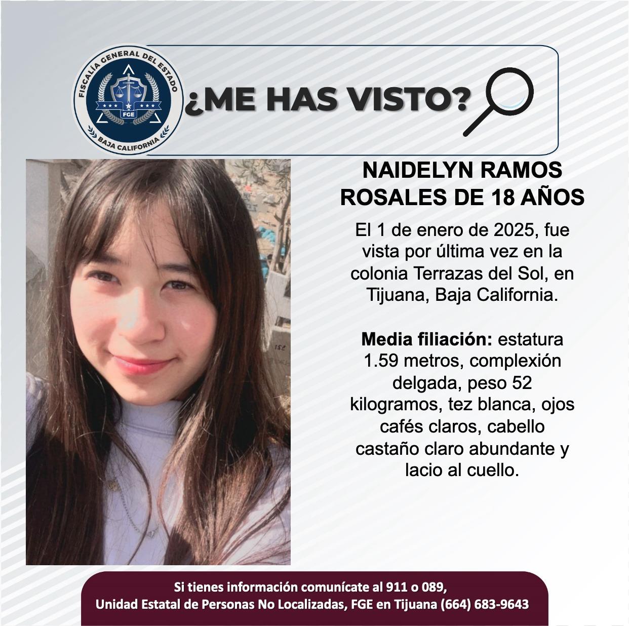 Servicio social: Se busca a Naidelyn Ramos Rosales de 18 años de edad