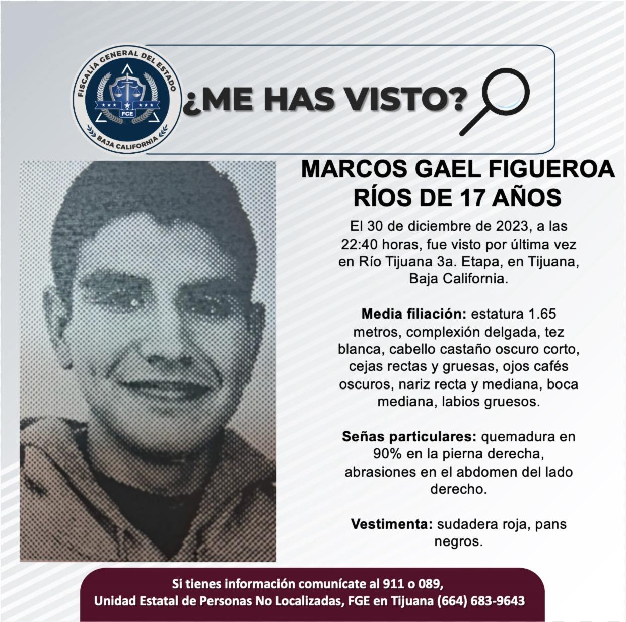 Servicio social: Se busca a Arcos Gael Figueroa Ríos de 17 años de edad.