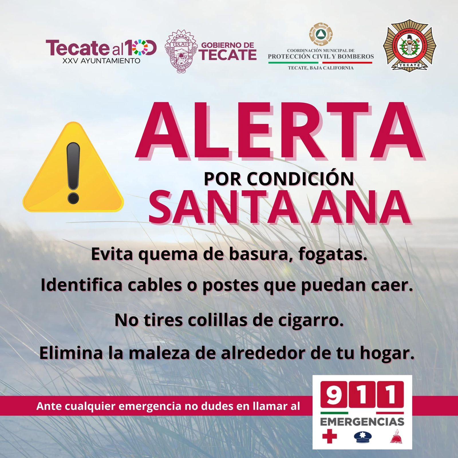 Se pronostican vientos de Santa Ana para Tecate