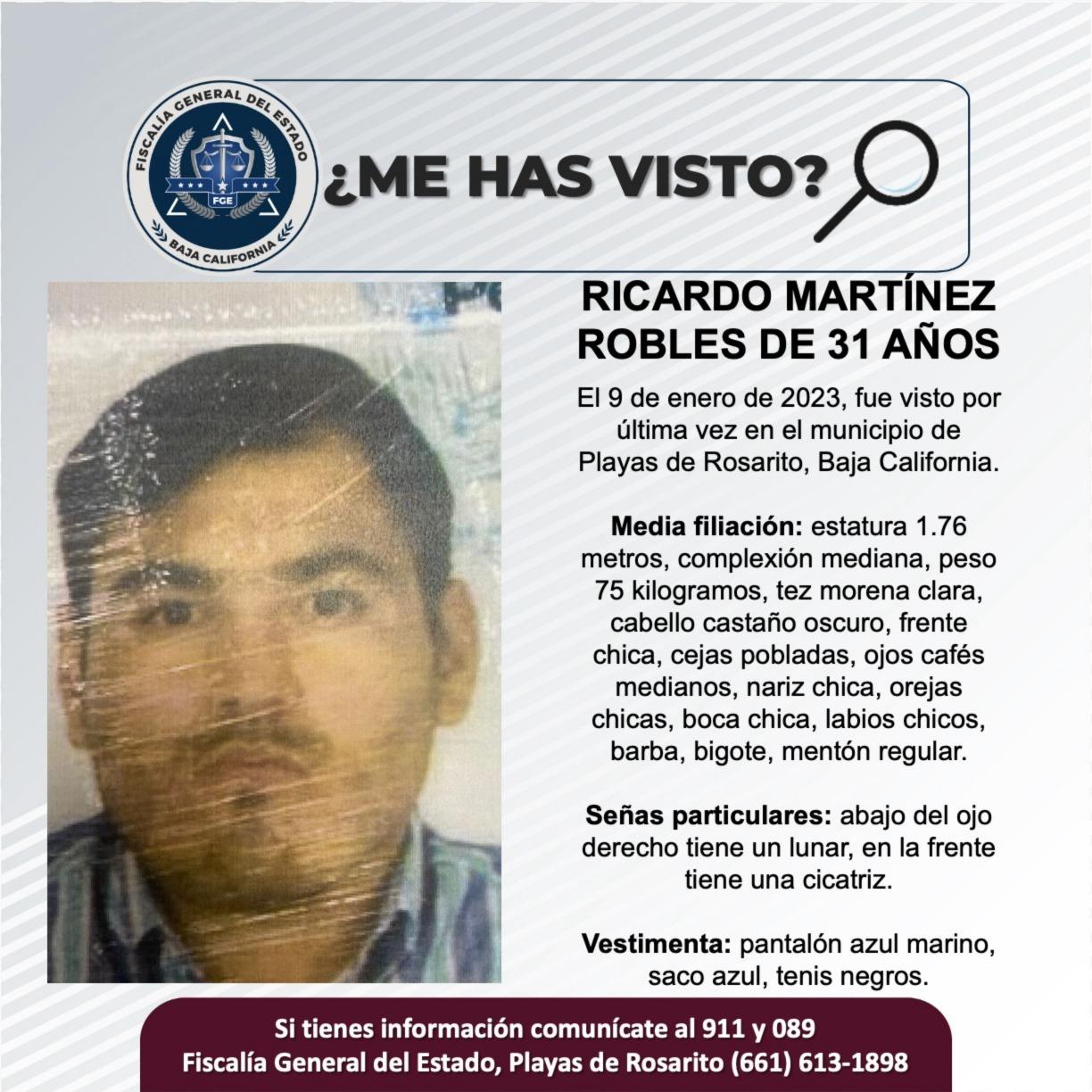 Servicio social: Se busca a Ricardo Martínez Robles de 31 años de edad