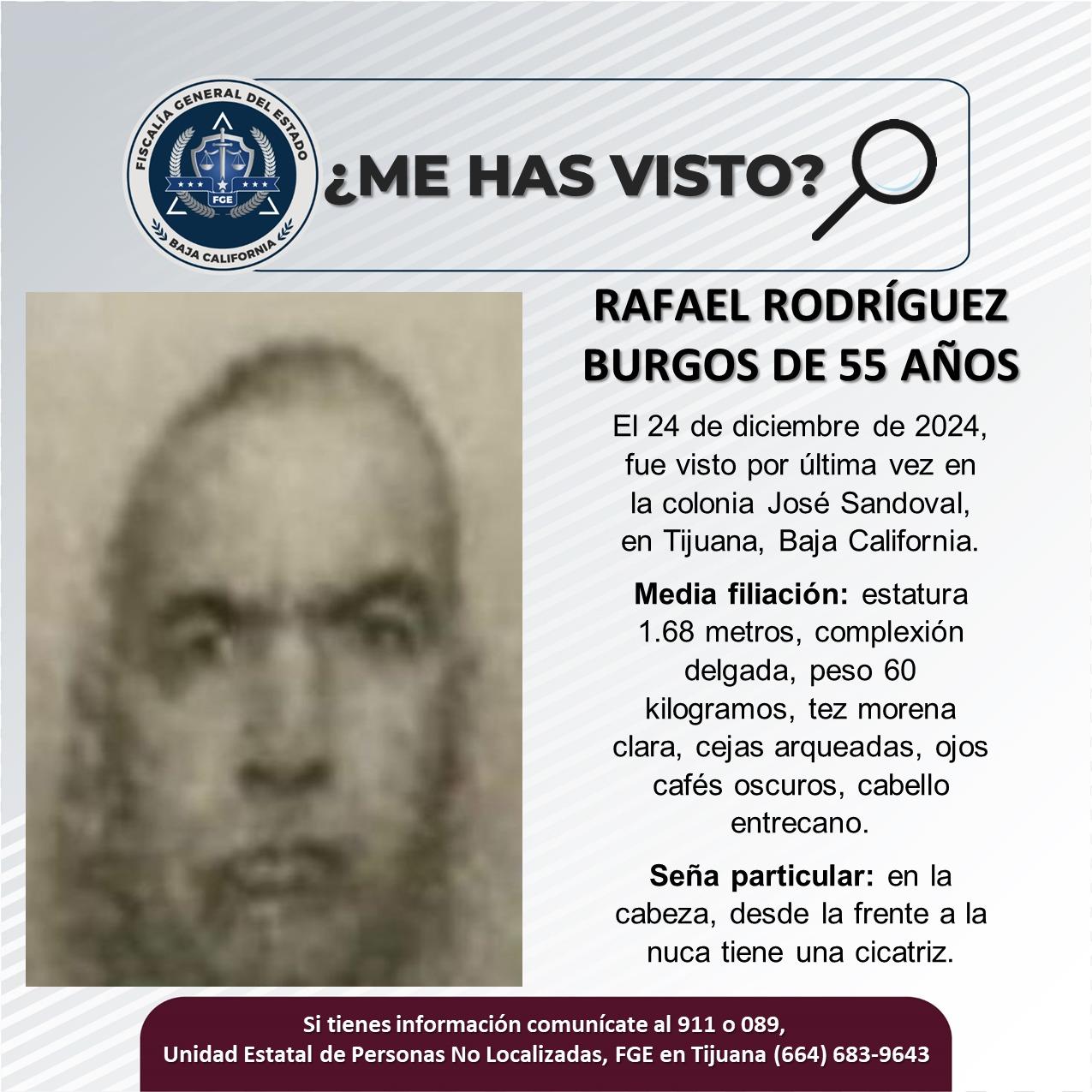 Servicio social: Se busca a Rafael Rodríguez Burgos de 55 años de edad