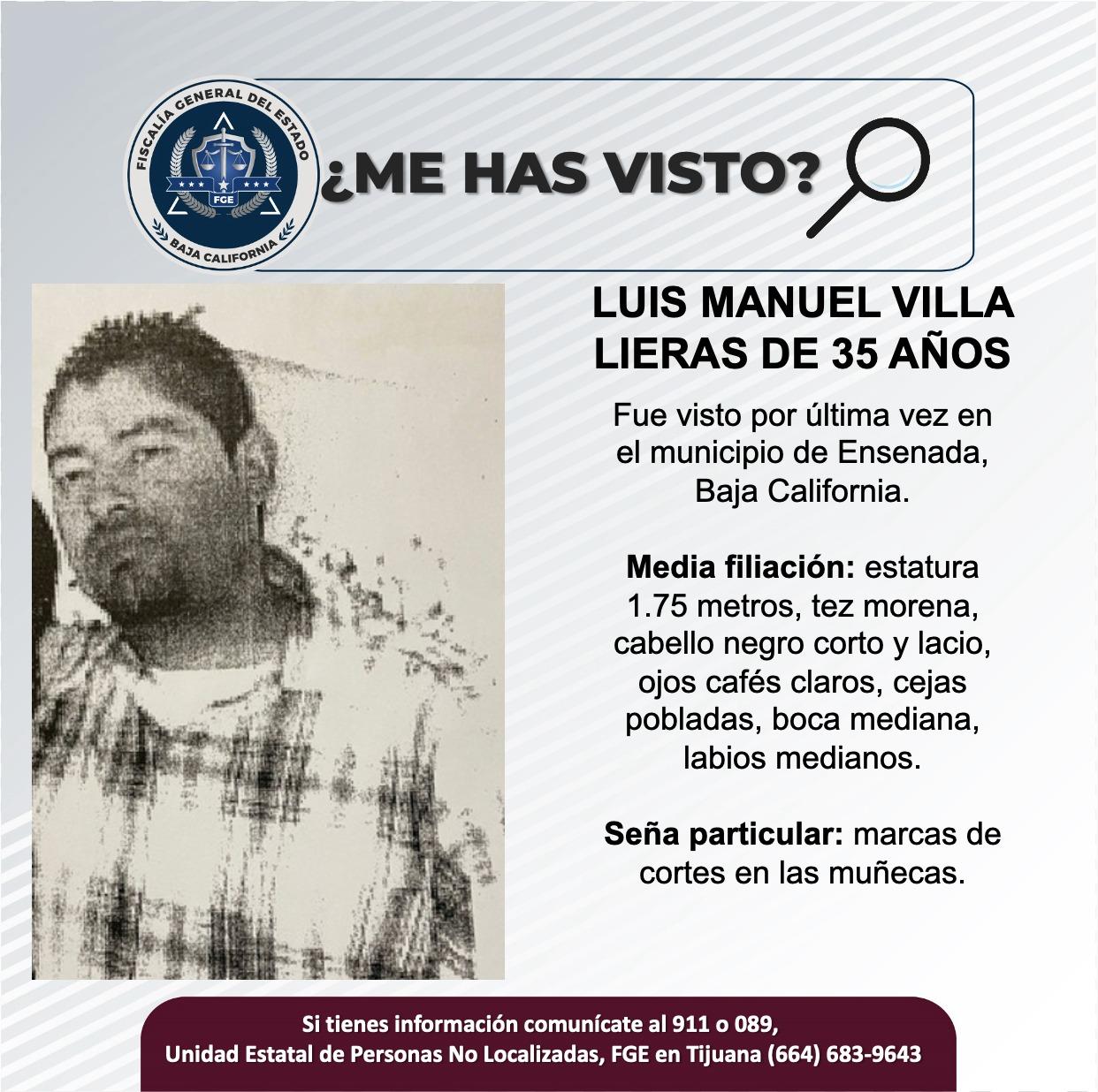 Servicio social: Se busca a Luis Manuel Villa Lieras de 35 años de edad.