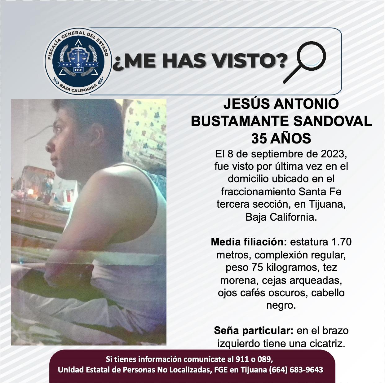 Servicio social: Se busca a Jesús Antonio Bustamante Sandoval de 35 años de edad