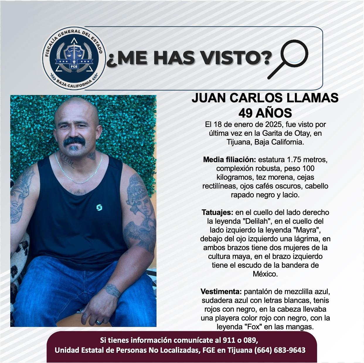 Servicio social: Se busca a Juan Carlos Llamas de 49 años de edad.