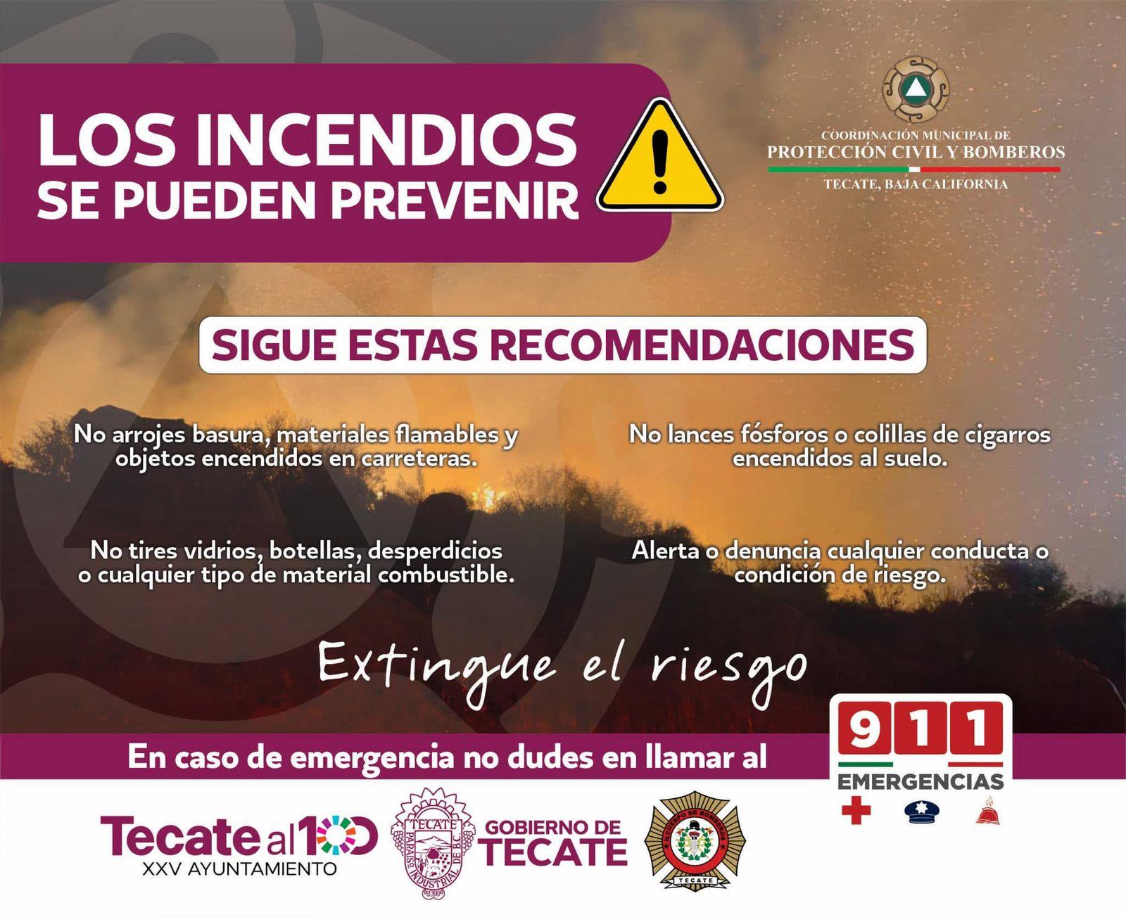 Emite Gobierno de Tecate recomendaciones para evitar incendios